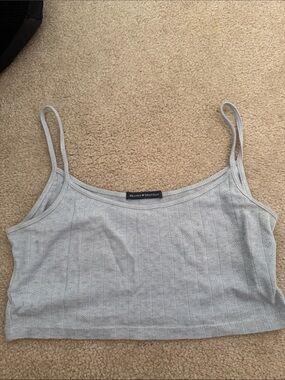 Brandy Melville Pale Blue Ribbed Eyelet Cropped Cami
